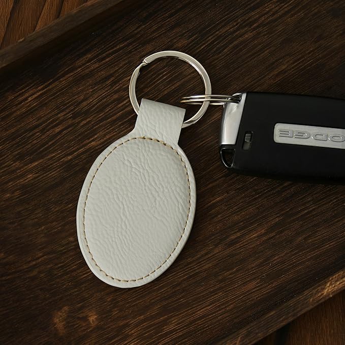 LaserGram Oval Keychain, Baseball Ball, Personalized Engraving Included (White with Gold)