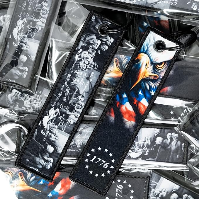 Patriotic Jet Tag Key Tag for attachment to keys, bags, Luggage and more. Made of Nylon Set of 2