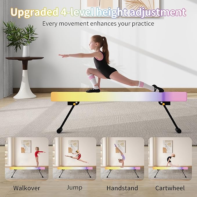 EL&IT·Wings 6FT/8FT Gymnastic Balance Beam for Kids, Adjustable Balance Beam with Leg, High and Low Level Floor Beam, Gymnastics Equipment for Home and Gym Center