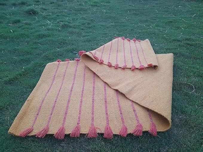 Indian Handmade100 % Organic Anti Skid Multi Colour Cotton Yoga Mat - Eco-Friendly Hand-Woven Rug - Non-Slip & Thick (24”x72”x5mm) for Hot yoga & Everyday Fitness at Home - Comfortable & Foldable Extra-Long Mat