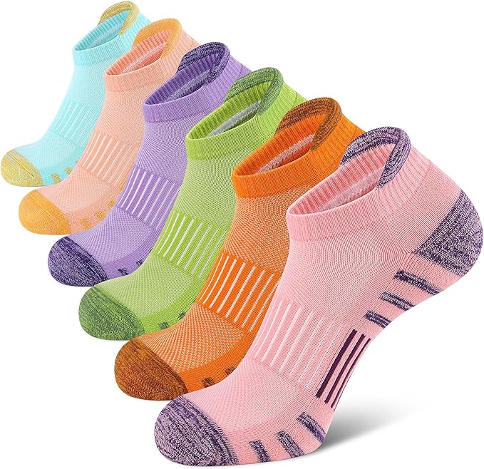 Airacker Athletic Running Ankle Cotton Socks, Low Cut Cushioned functional Anti-Blister Tab Sports Socks for Men Women 6pairs