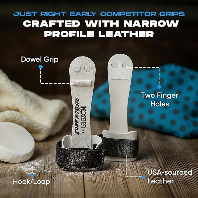Gibson Athletic Just Right Uneven Bar Gymnastics Grips for Girls - Narrow Fit Leather Hand Grips for Gymnastics Bars - Gymnastics Equipment & Accessories, Made in USA