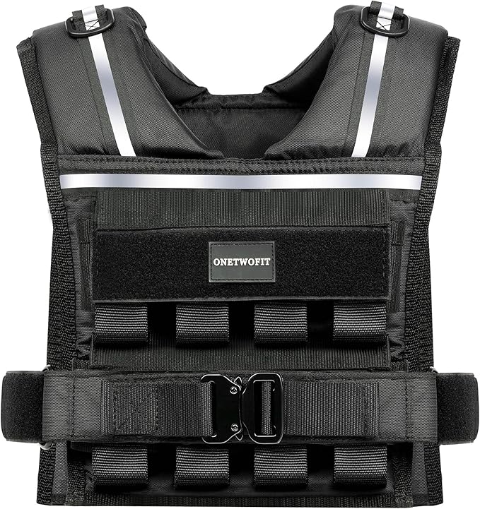 Adjustable Weighted Vest Men 35lb/45lb, Rucking Vests for Walking with Reflective Stripe, 1.2" Ultra Thick Shoulder Padding Strength Training Workout Vest for Running GYM Home, Detachable Iron Weights