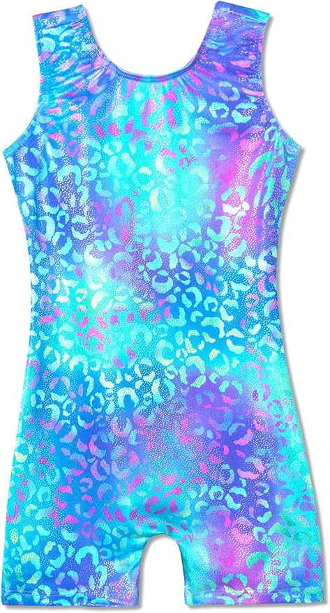 Domusgo Gymnastics Leotards for Girls Sparkly One-Piece Pro Kids Unitard Biketards with Shorts