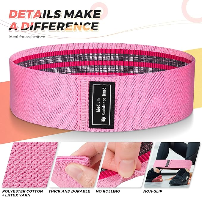Renoj Resistance Bands for Working Out: 3-Set Professional Exercise Bands for Pilates, Yoga, Home Gym, Booty, Leg Training | Heavy/Medium/Light Fabric Loops for Women Men