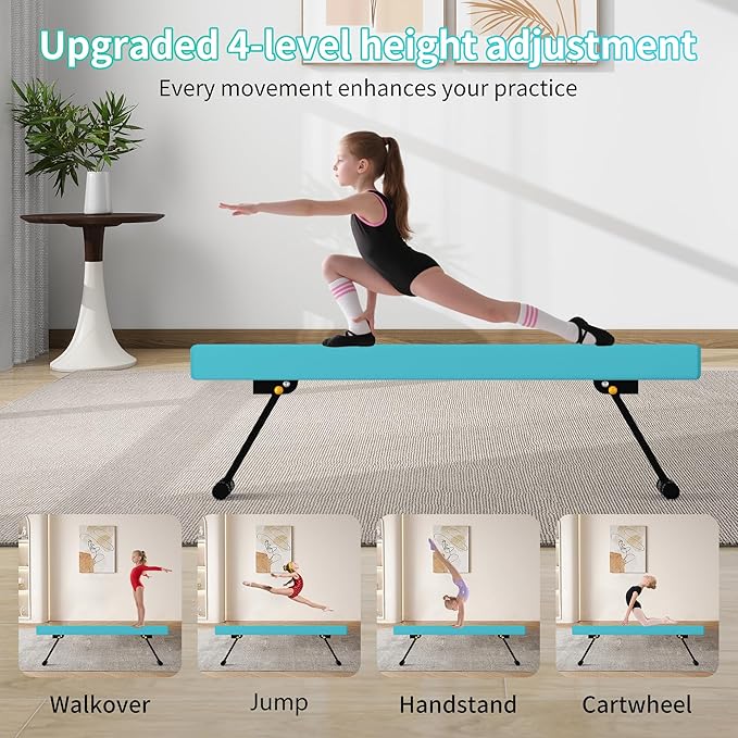 EL&IT·Wings 6ft/8ft Gymnastic Balance Beam, Adjustable High and Low Level Floor Beam - Highly Stable - Gym Practice Training Equipment for Kids Children Girls Home