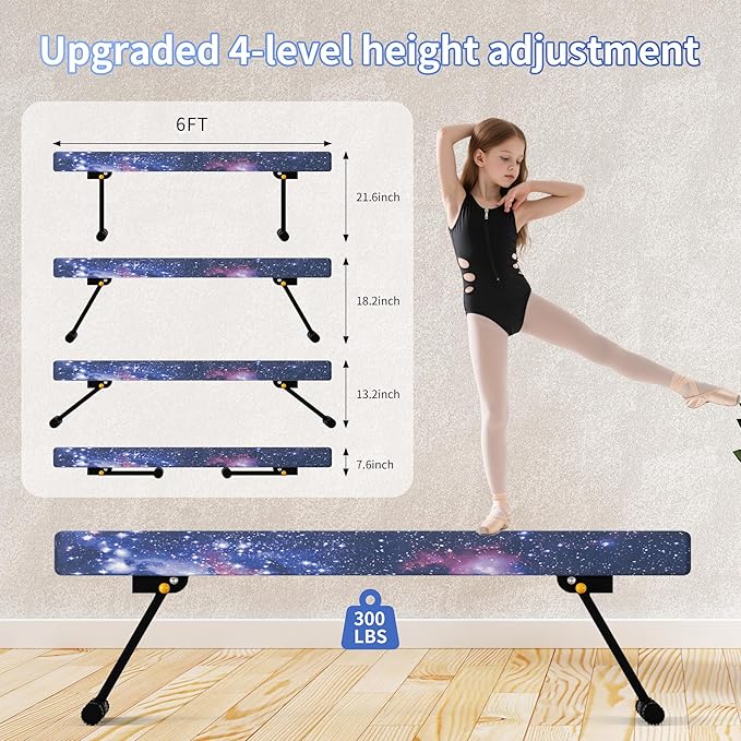 EL&IT·Wings 6ft/8ft Gymnastic Balance Beam, Adjustable High and Low Level Floor Beam - Highly Stable - Gym Practice Training Equipment for Kids Children Girls Home