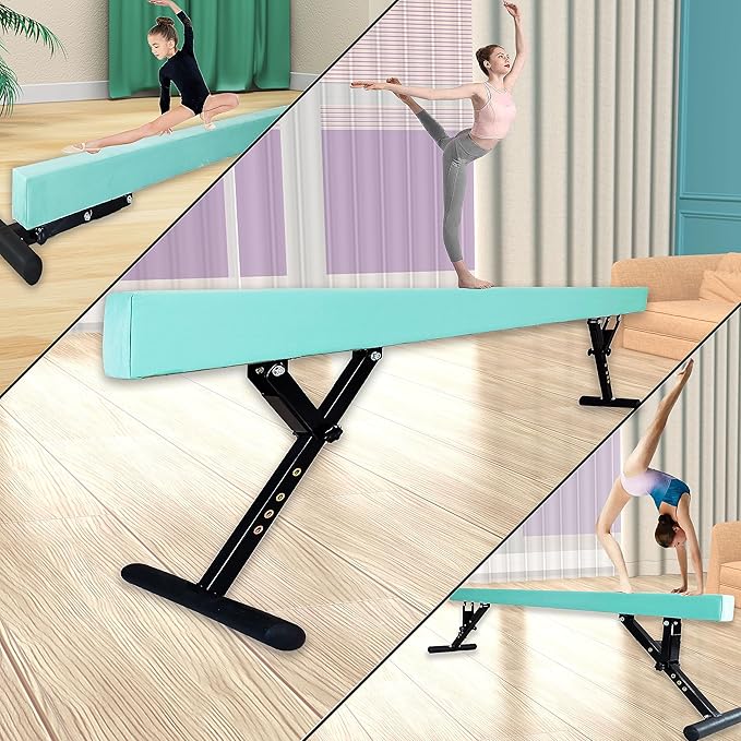 Adjustable Balance Beam for Kids, 8FT Gymnastics Beam with Anti-Slip Legs, High and Low Floor Beam for All Gymnastics Levels, Professional Gymnastic Equipment for Home, Gym Center