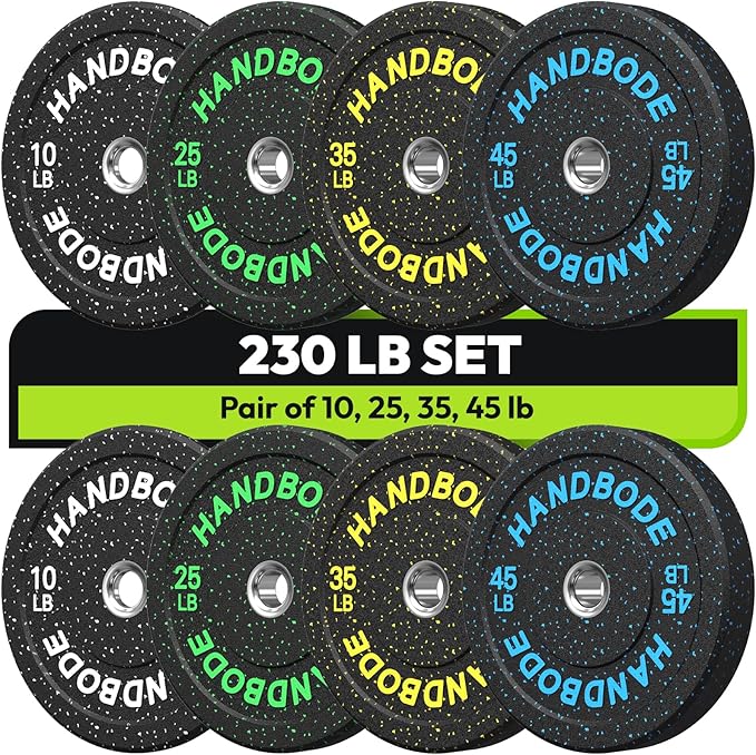 2-Inch Weight Plates High Bounce, Olympic Bumper Plate Set 45/100/160/190/260/300lb, Colored Weight Plates Set for Home Gym, Barbell Weights Rubber Strength Training Plate for Weight Lifting