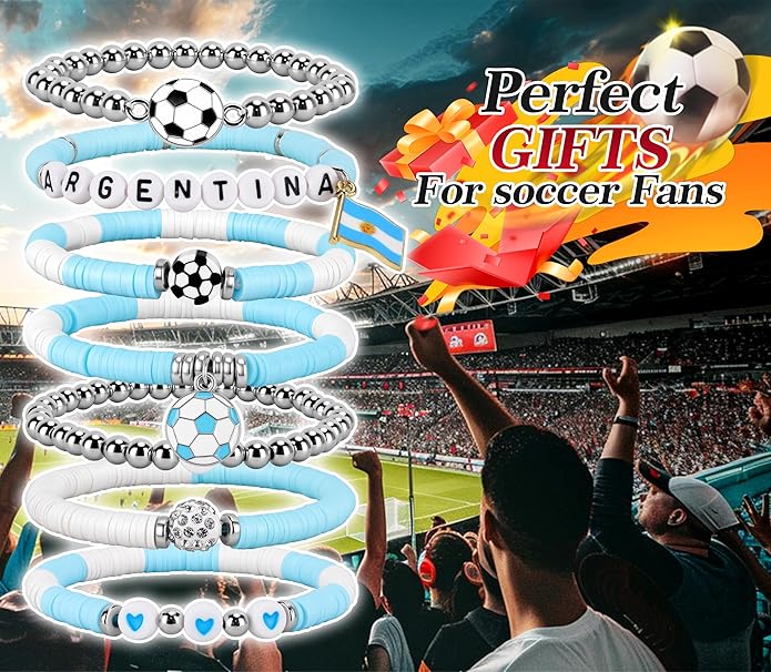 Soccer Bracelet For Women, Game Day Mom Accessories & Outfits Sports Jewelry Fans Gifts, Charm Beaded Stretch Bracelets Essentials Team Gear