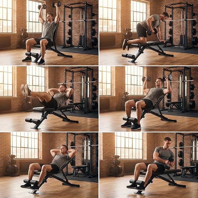 leikefitness Adjustable Weight Bench Foldable Workout Exercise Bench with Automatic Lock for Upright Incline Decline and Flat Full Body Exercise