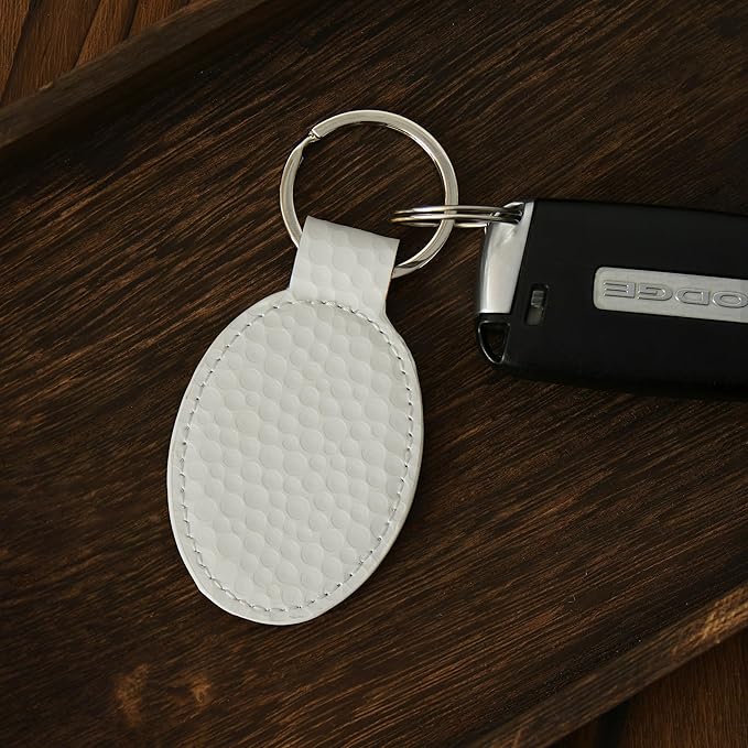 LaserGram Oval Keychain, Quad, Personalized Engraving Included (Golf White)