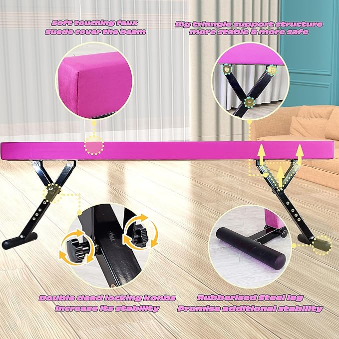 Adjustable Balance Beam for Kids, 8FT Gymnastics Beam with Anti-Slip Legs, High and Low Floor Beam for All Gymnastics Levels, Professional Gymnastic Equipment for Home, Gym Center