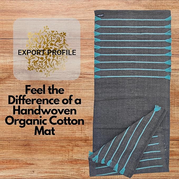 Indian Handmade100 % Organic Anti Skid Multi Colour Cotton Yoga Mat - Eco-Friendly Hand-Woven Rug - Non-Slip & Thick (24”x72”x5mm) for Hot yoga & Everyday Fitness at Home - Comfortable & Foldable Extra-Long Mat