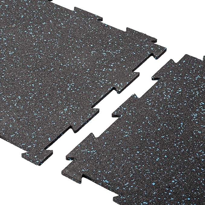 Playsafer Genaflex Lite Rubber 8mm Interlocking Tiles for Gym Flooring - Exercise Equipment, Exercise Areas - 20" X 20" (Tan/Black, 400 Tiles - 1080 Sq. Ft.)